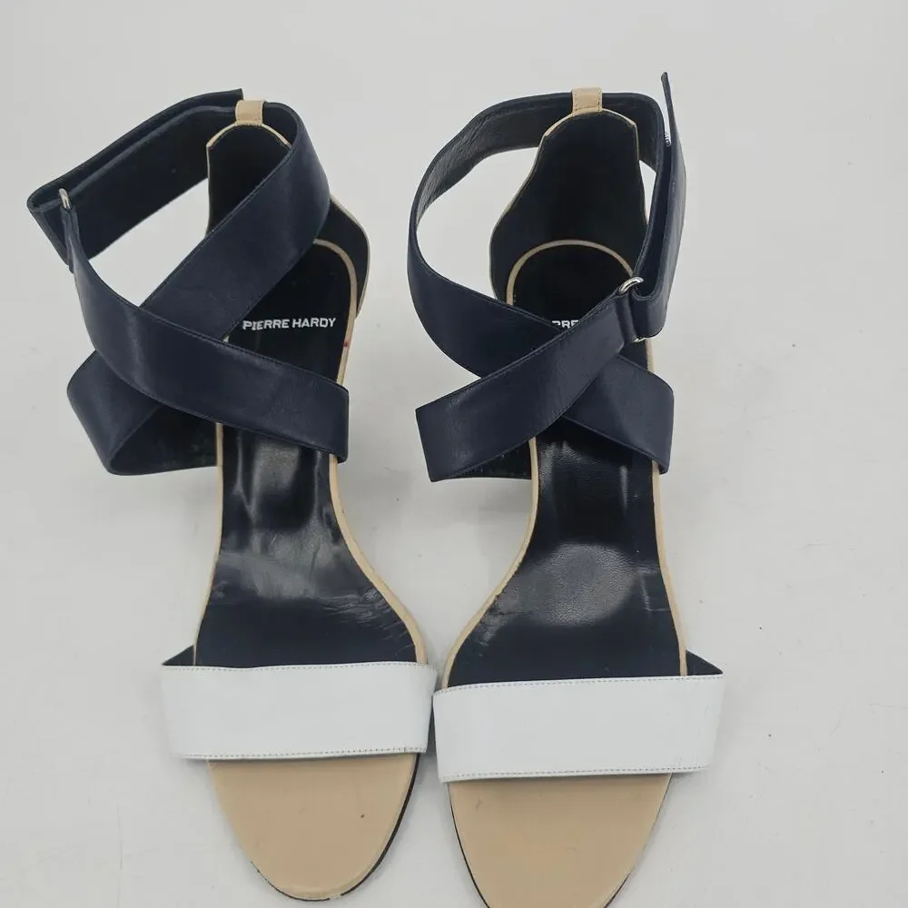 Pierre Hardy Leather Colorblock Wedge Sandal Shoe Black White Nude 40.5 9.5-10